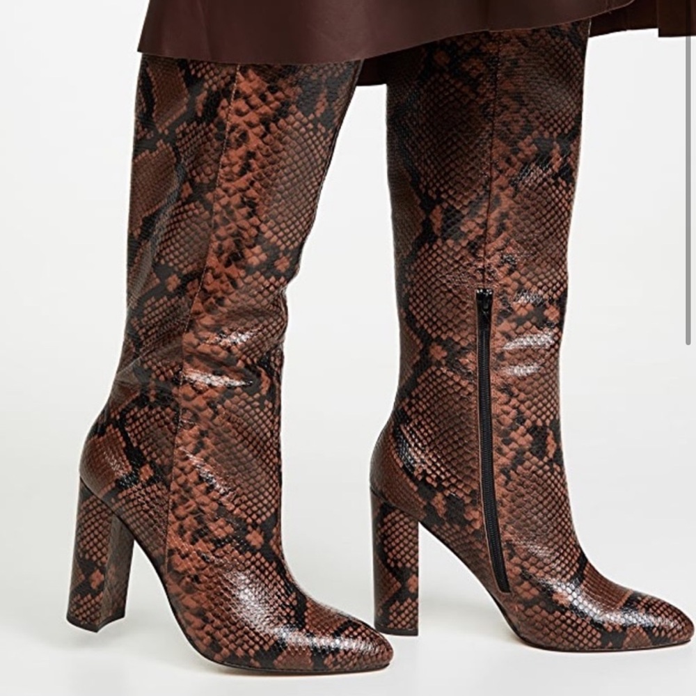 VILLA ROUGE HEELED SNAKESKIN BOOTS BROWN